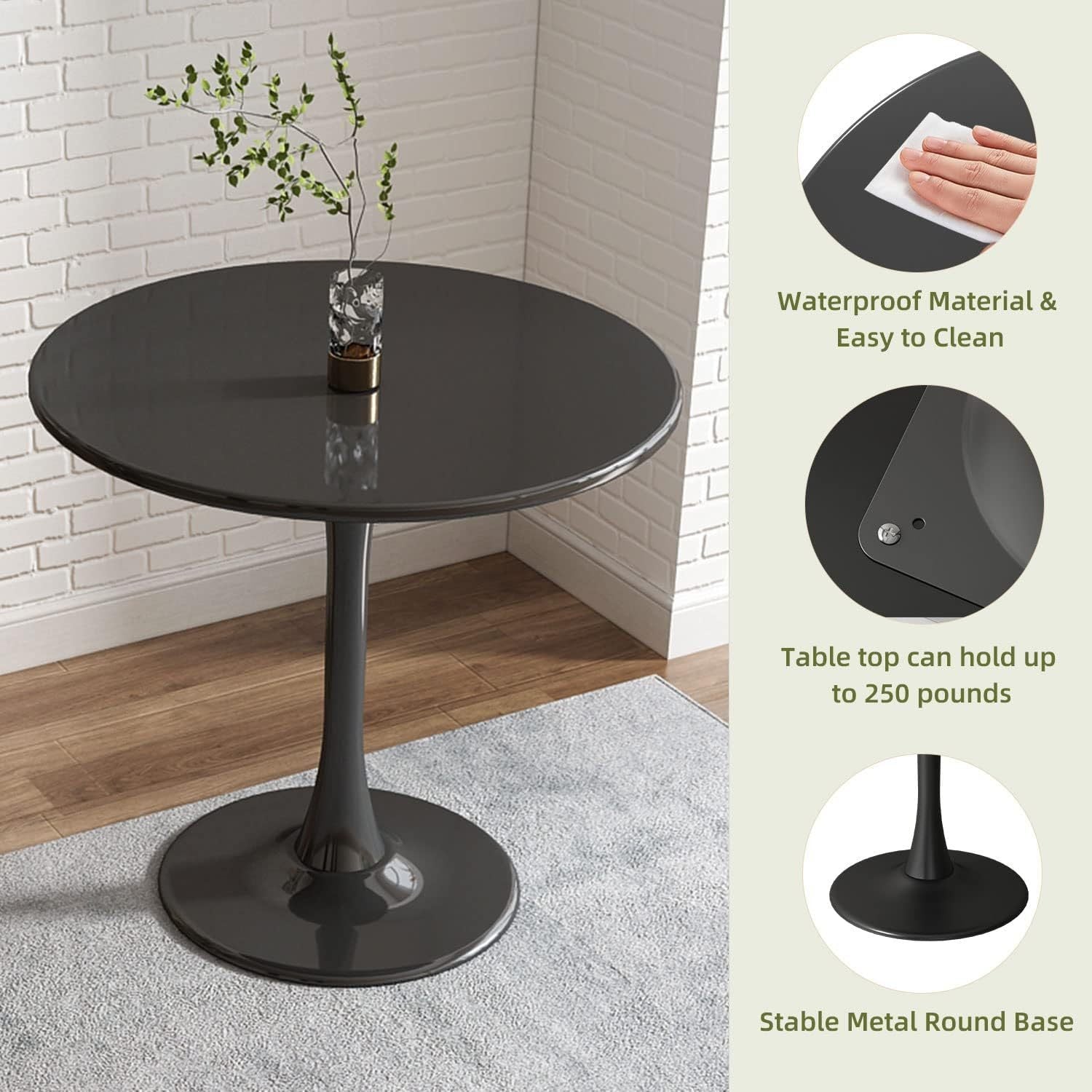 Modern Round Dining Table - Black