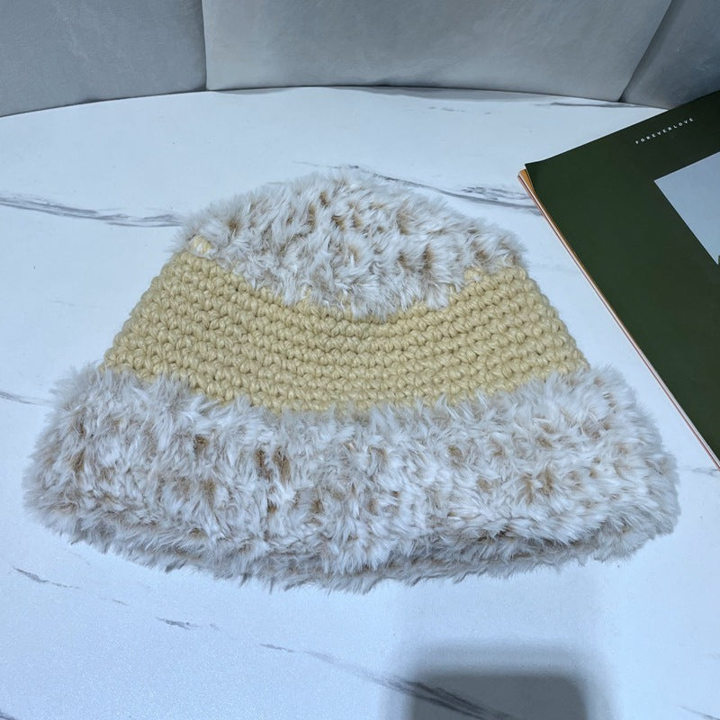 Korean-Style Plush Wool Wide-Brim Fisherman Hat with Dome Crown