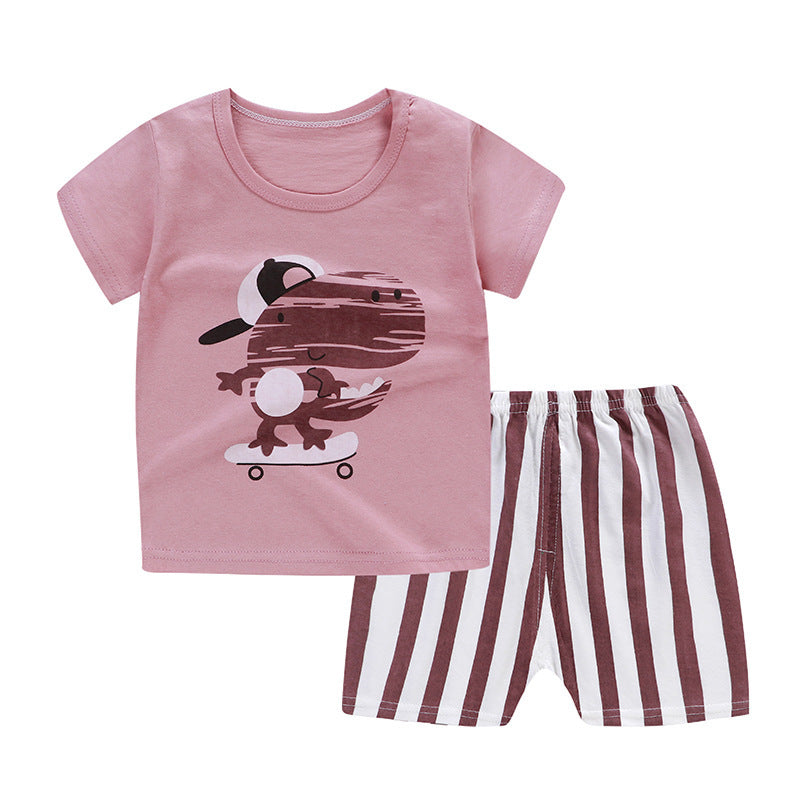 Kids Short Sleeve Cotton Outfit Set Lightweight Relaxed