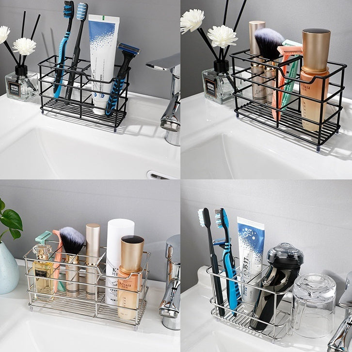 Household Grid Desktop Stainless Steel Toothbrush Holder