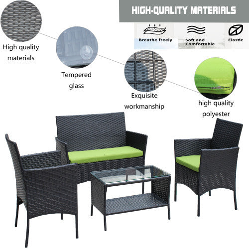 4-Piece Black Rattan Outdoor Patio Furniture Set