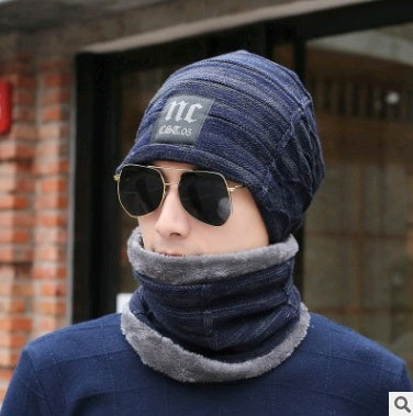 Winter Knitted Hat with Crossed Scarf Neck Warmer