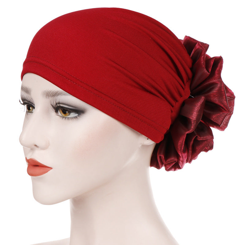 Monochrome Large Flower Dome Milk Silk Bandana Hat