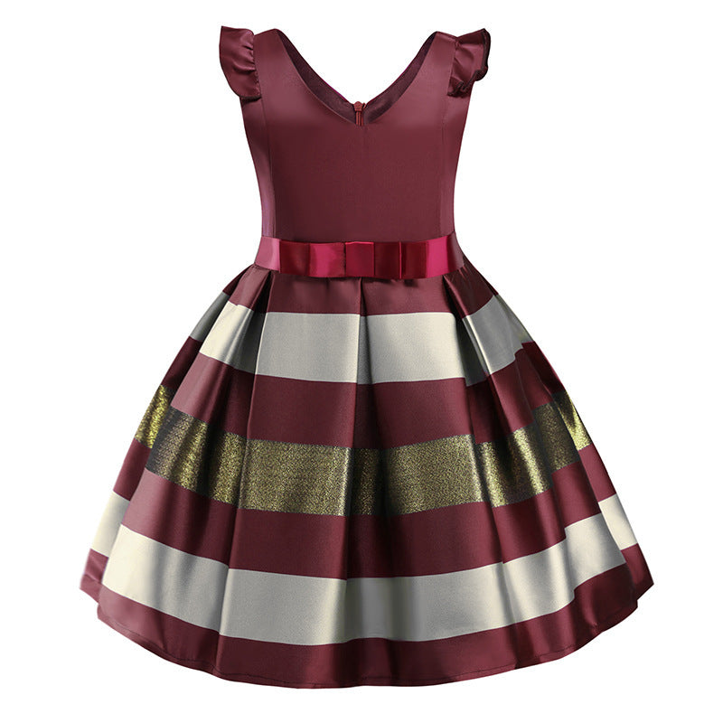 Girls A Line Beaded Bow Flower Dress Cotton Polyester Blend