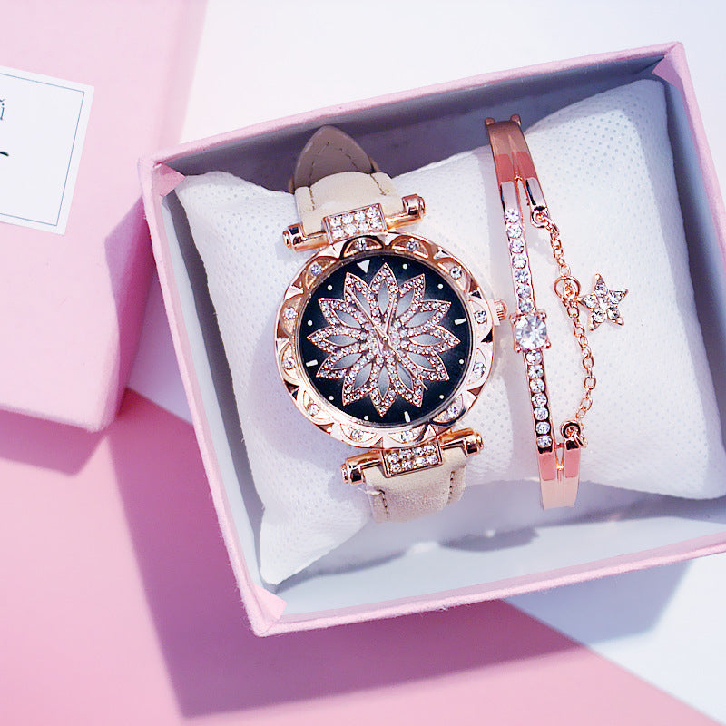 Casual Rotating Ladies Quartz Watch with Stainless Steel Strap