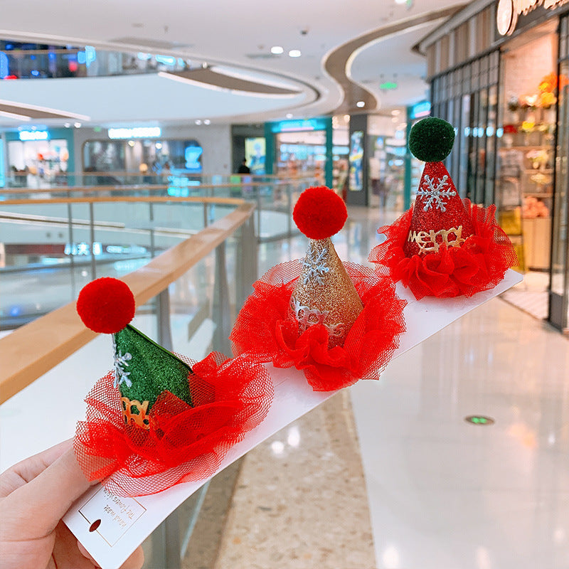 Handmade Cloth Christmas Antler Hairpin with Festive Plush Hat