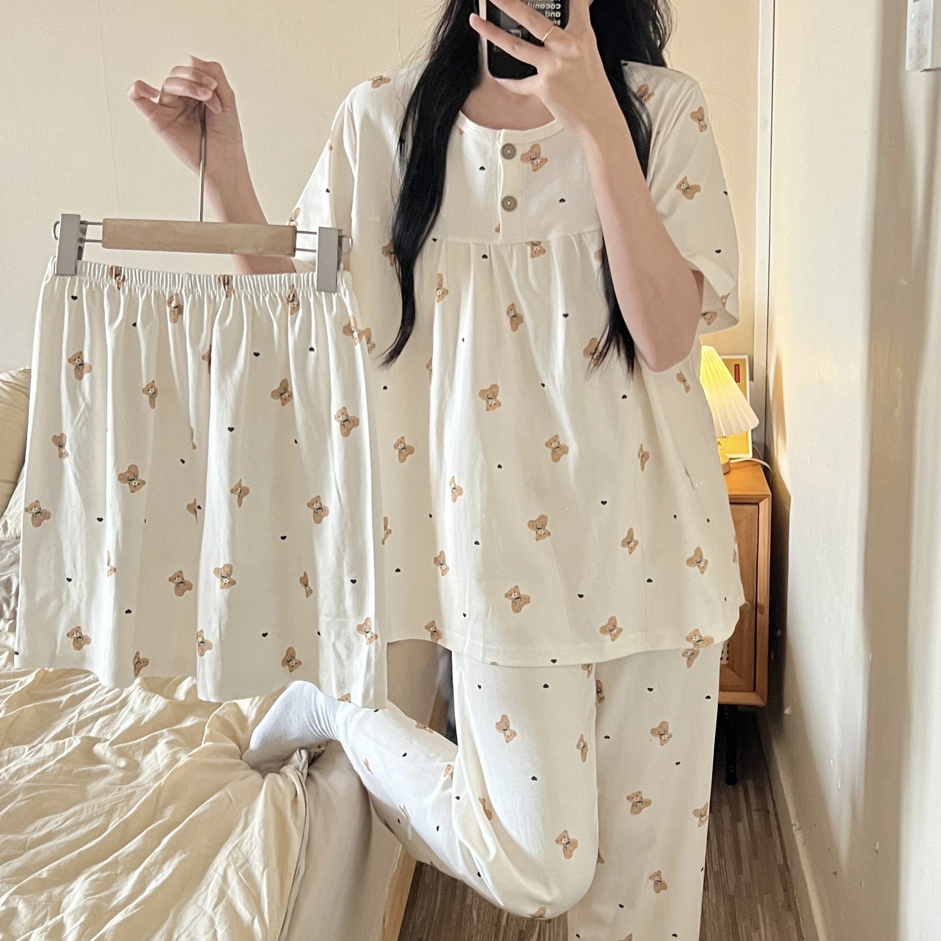 Cotton Three-piece Pajamas For Women Spring And Summer