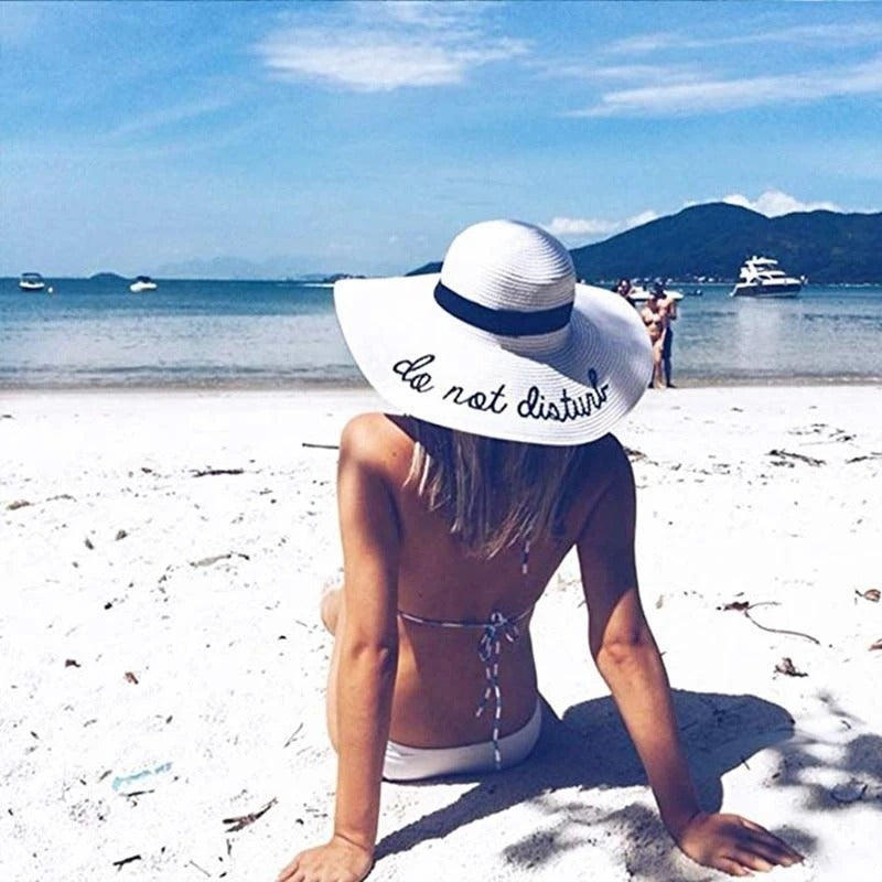 Elegant Embroidered Women’s Straw Large Cap