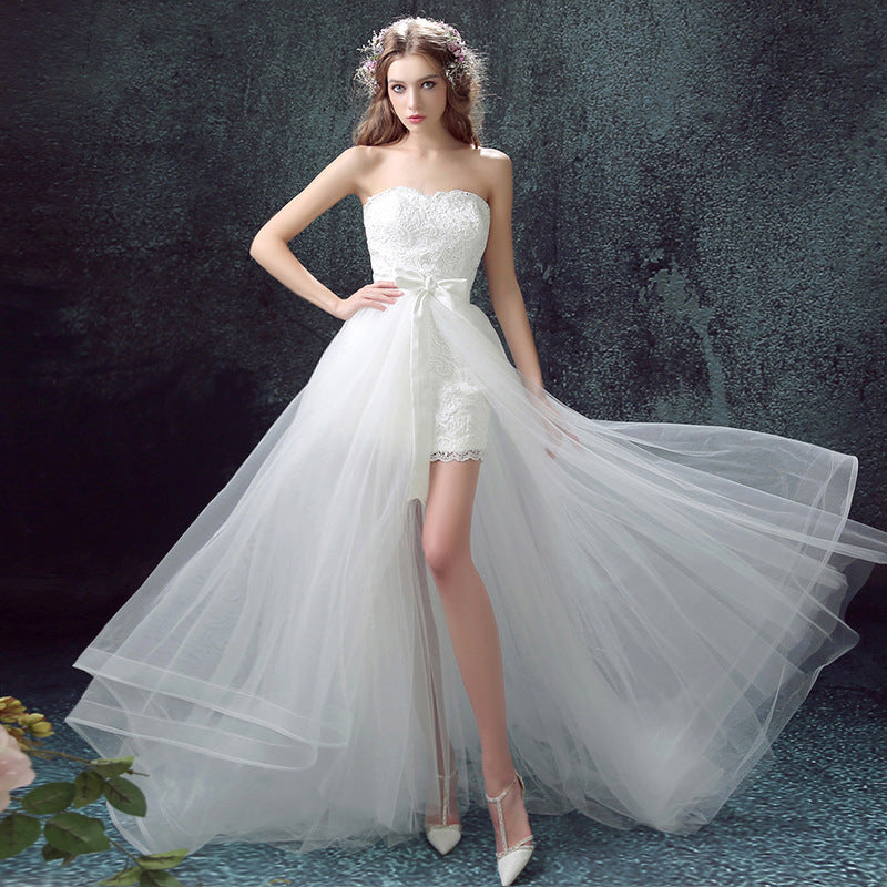Sexy Mermaid Short Wedding Dress with Detachable Tulle Lace Appliqué Skirt