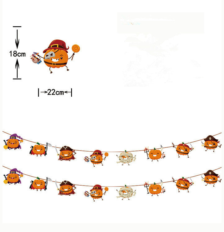 Halloween Triangle Pull Flag Party Decorations Bat Skull Pumpkin Paper Pull Flower Banner