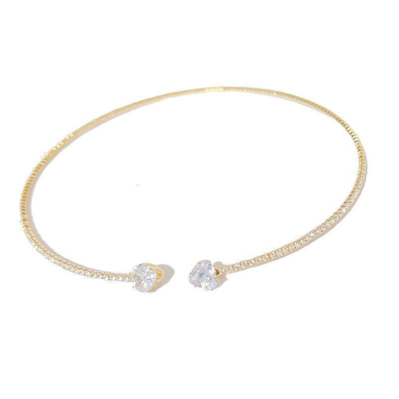 Silver Rhinestone Heart Choker Necklace for Women