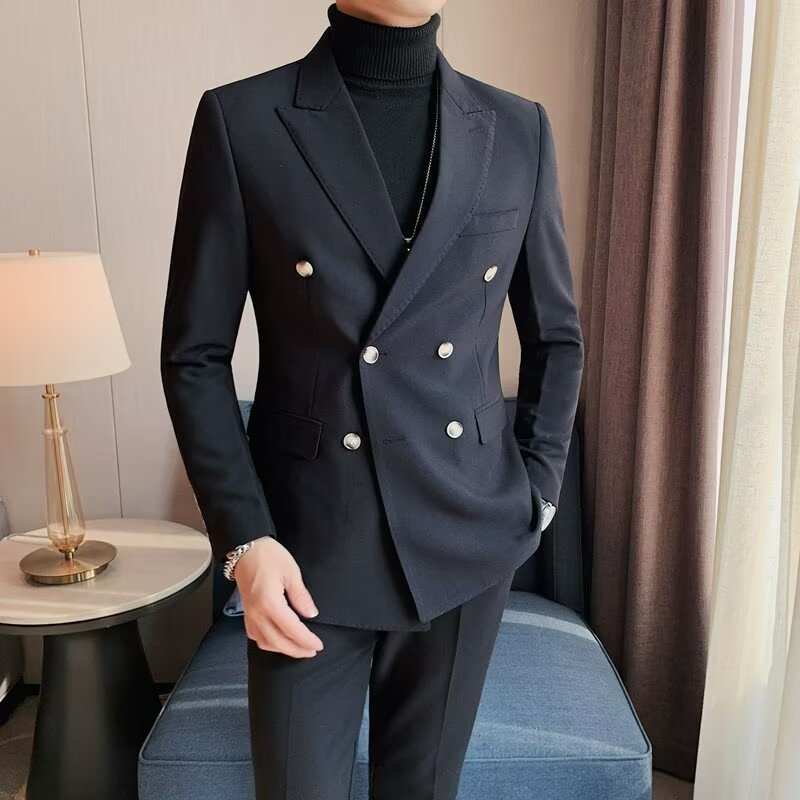 Men's Simple Solid Color Casual Double-breasted Jacket