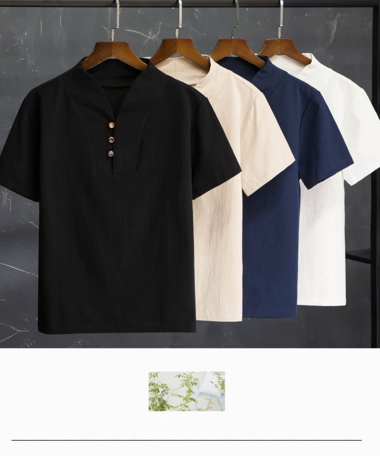 Summer linen suit men's cotton short sleeve