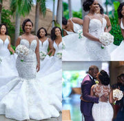 Elegant African Mermaid Cutout Lace Wedding Dress with Sweetheart Neckline