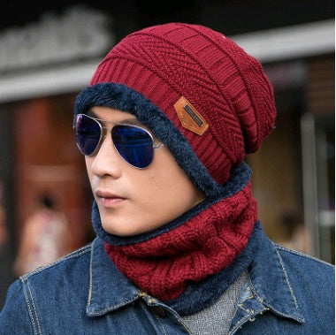 Winter Knitted Hat with Crossed Scarf Neck Warmer