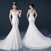 Slimming One-Shoulder Lace Fishtail Wedding Dress with Small Trailing