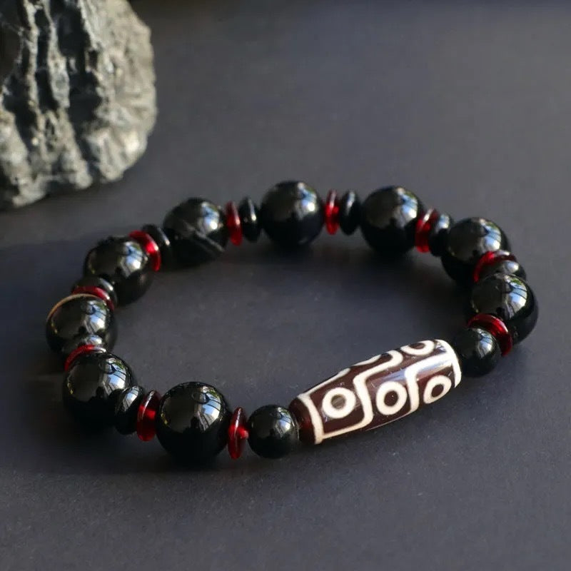 Fashion Black Agate Dzi Bead Chalcedony Bracelet