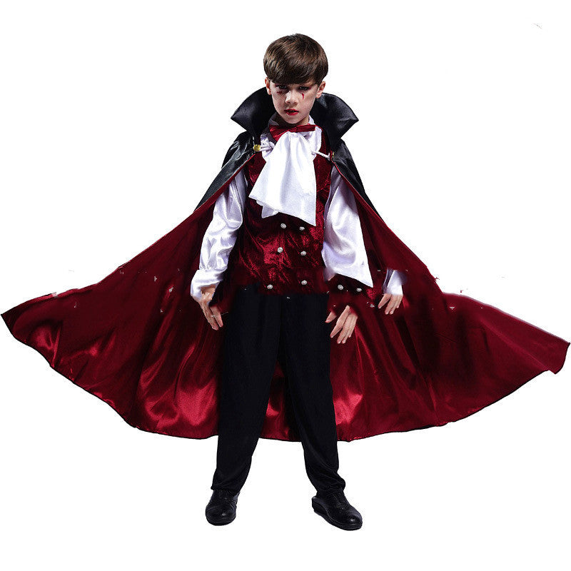 Kids Fantasy Costume Set – European and American Style Halloween Outfit with Cape, Shirt, Pants, and Vest