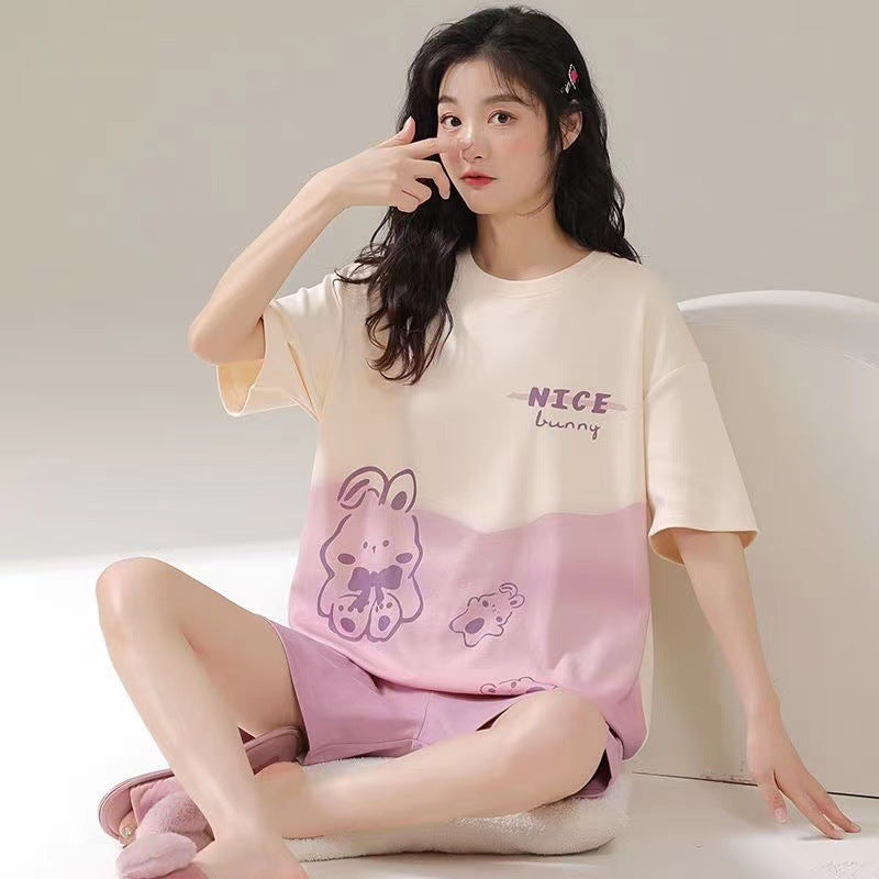 Unisex Milk Silk Short Sleeve Cartoon Shorts Relaxed Fit