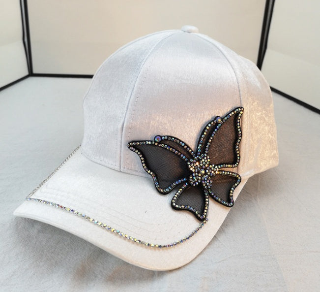 Elegant Satin Rhinestone Baseball Cap with Diamond Accents