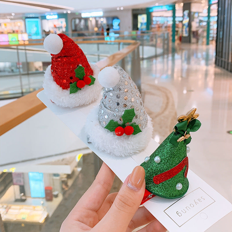 Handmade Cloth Christmas Antler Hairpin with Festive Plush Hat