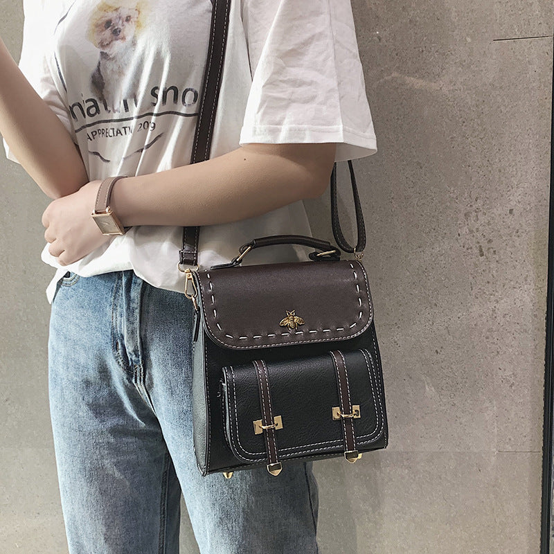 Women's Vintage PU Leather Patchwork Backpack Preppy Style