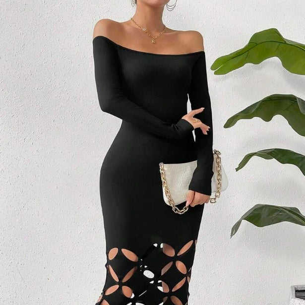 Womens Slim Bodycon Maxi Dress with Shoulder Cutouts Knit