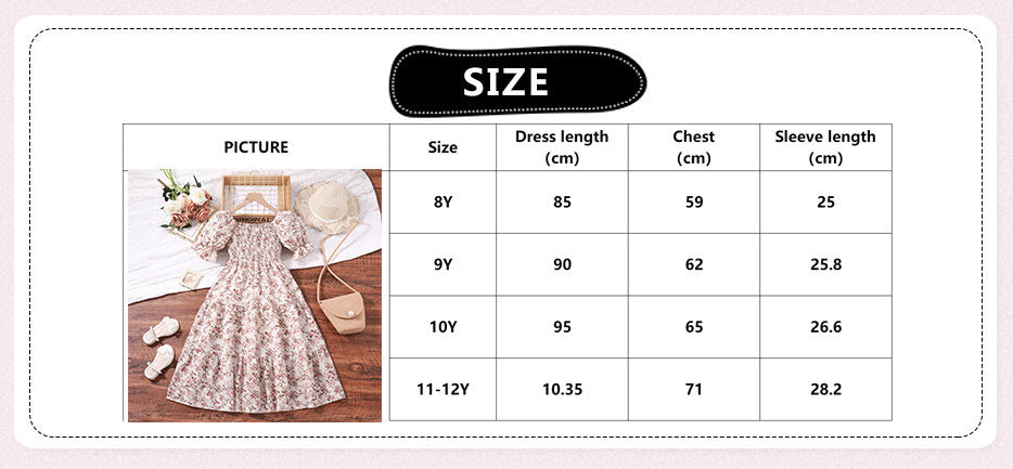 Girls Short Sleeve Cotton Blend Princess Dress Floral