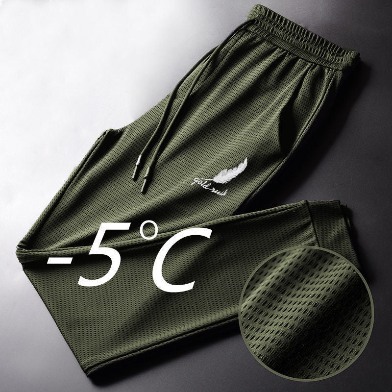 Men’s Slim Fit Mesh Ice Silk Pants – Ankle-Tied Casual Trousers