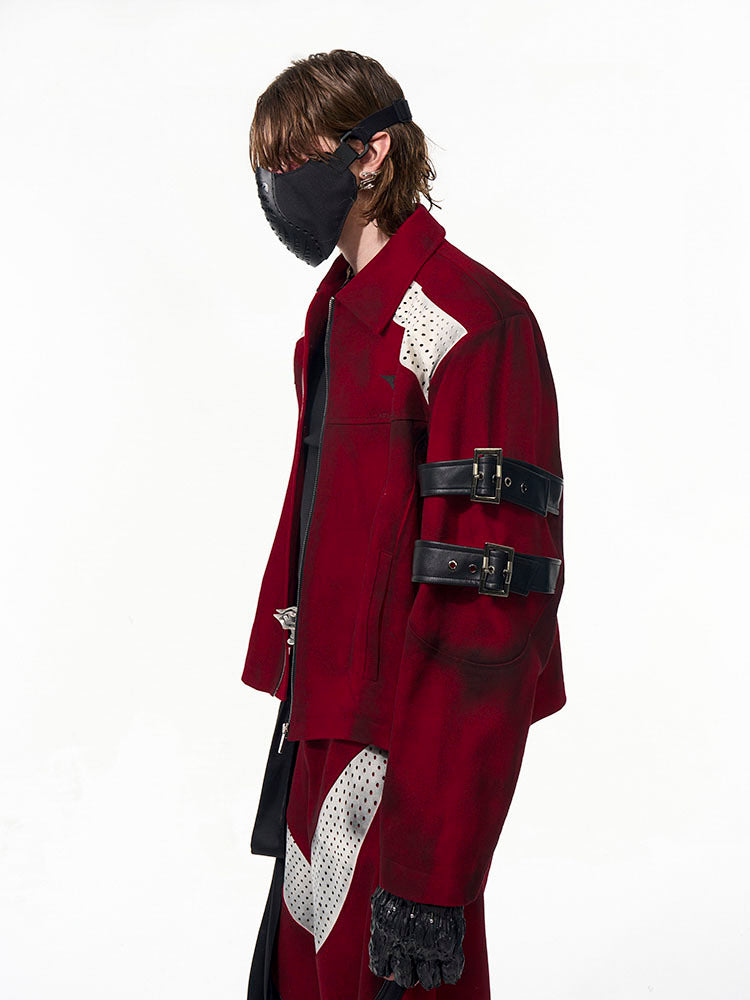 Red Dirty Dyed Short Denim Coat