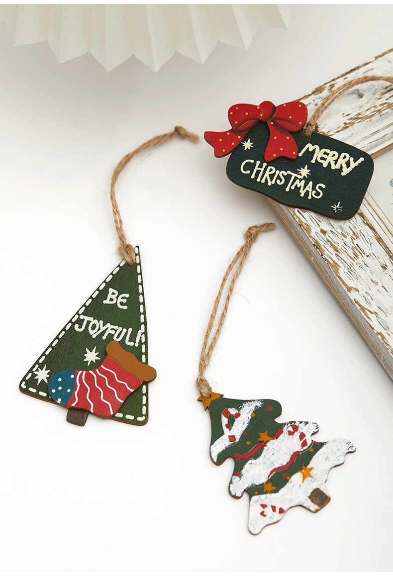 Wooden Christmas Tree Pendant Table Decoration Mini Retro Decorations