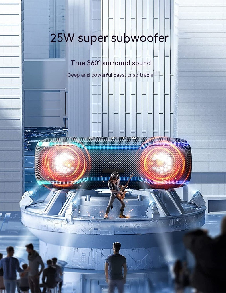 Colorful RGB Lamp 25W Subwoofer Outdoor Portable Waterproof Beat Drum Bluetooth Speaker