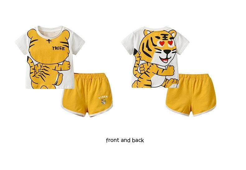 Baby Cute Funny Cartoon Print Casual Short Sleeve Suit