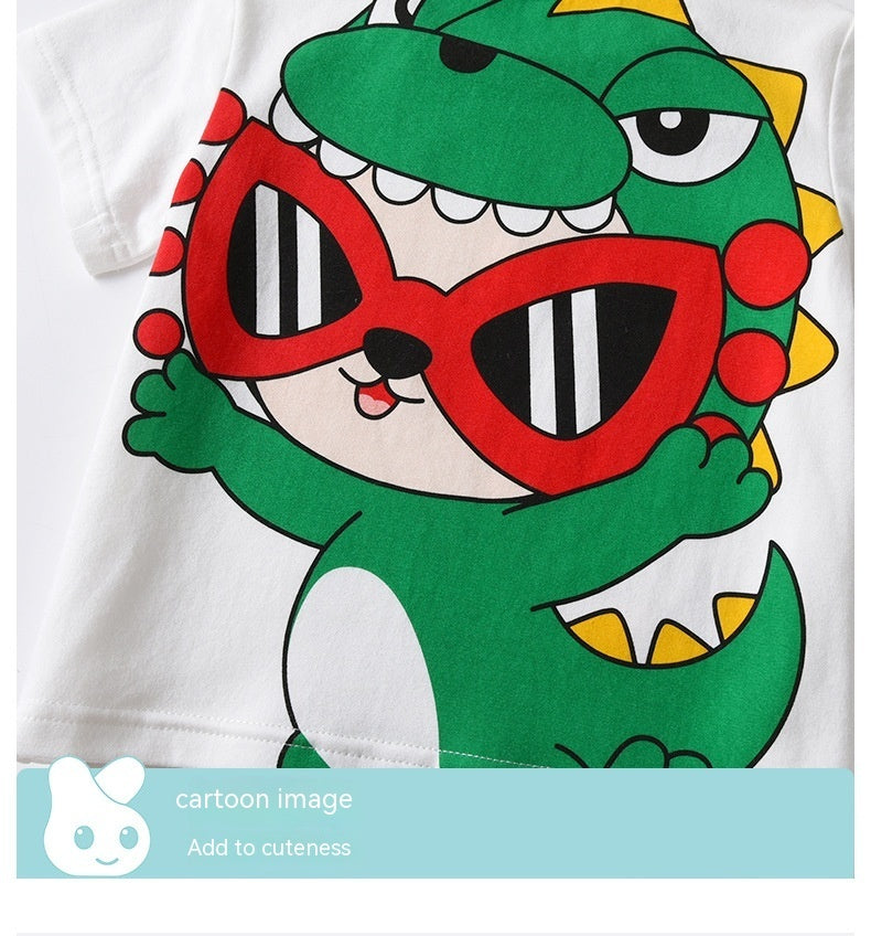 Baby Cute Funny Cartoon Print Casual Short Sleeve Suit
