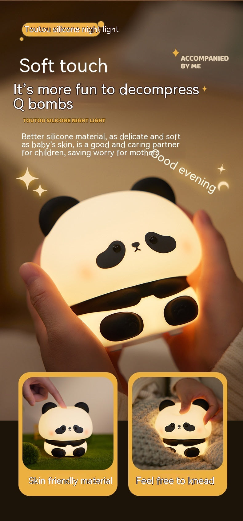 Silicone Panda LED Night Light USB Rechargeable With Timer