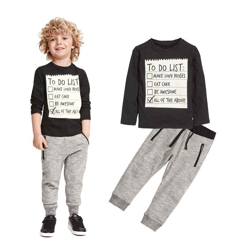 Boys Cotton Casual Set Regular Fit Long Sleeve Tee Pants