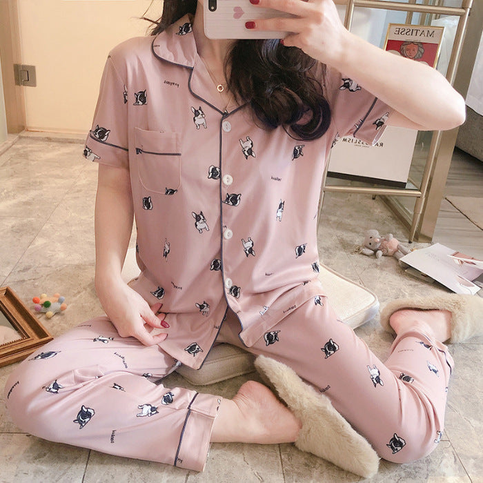 Unisex Lapel Suit Pajamas Milk Silk Regular Fit Lounge Set