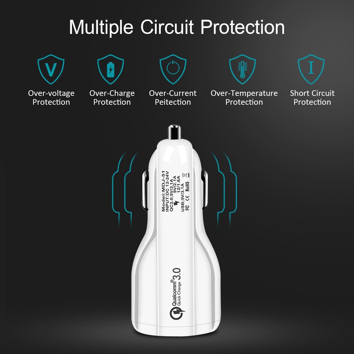 Mini Dual USB Car Charger – Quick Charge 3.0 Fast Charging Adapter for Mobile Phones (Qualcomm QC 3.0)