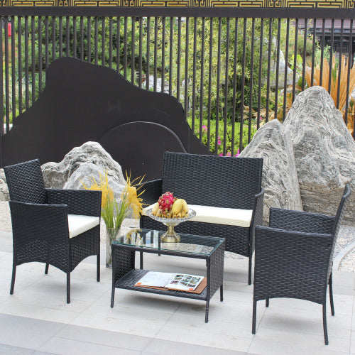 4-Piece Black Rattan Outdoor Patio Furniture Set
