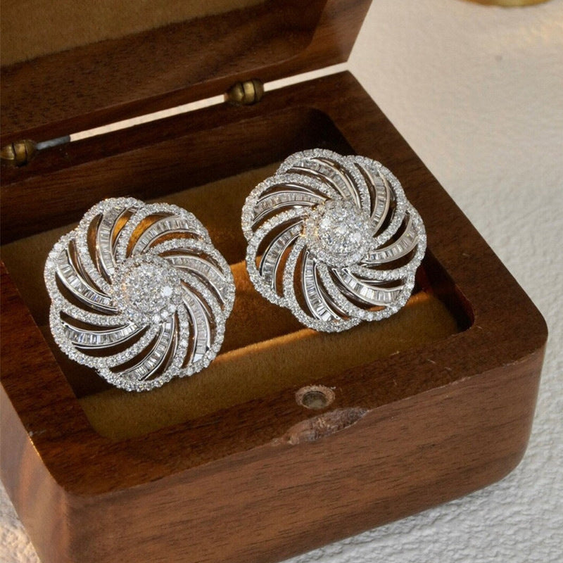 Geometric Line Flower Design Earrings Copper