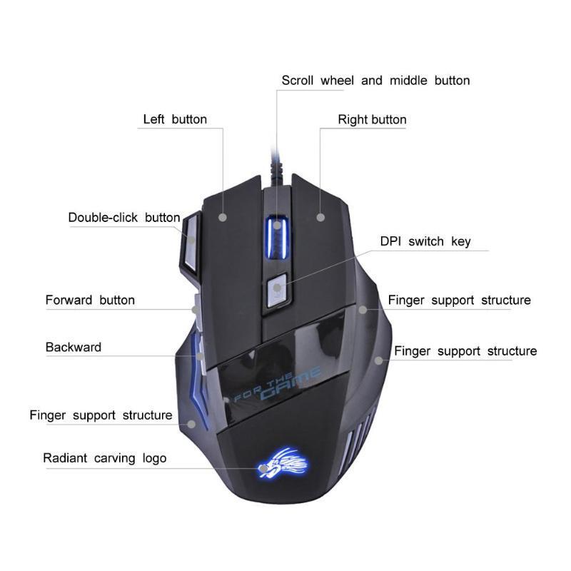 Wired Gaming Mouse – 5500 DPI, 7 Buttons, 7-Color LED Backlit USB Optical for PC & Laptop