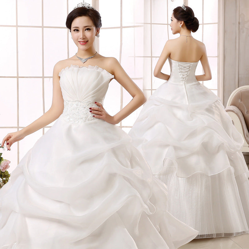 2021 Korean Style Slim Lace Wedding Dress for Bride