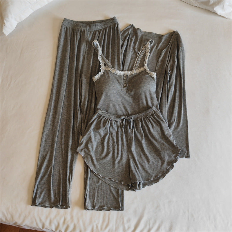 Women's Modal Pajama Set Relaxed Fit Cardigan Shorts