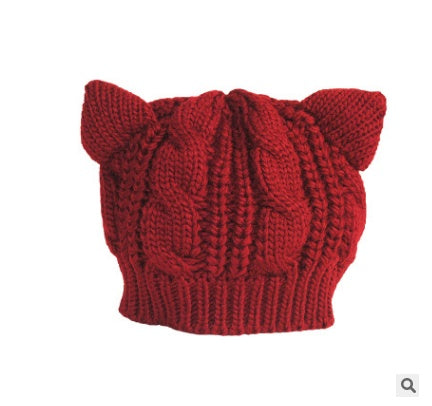 Cute Devil Horns Cat Ears Crochet Knit Beanie for Women