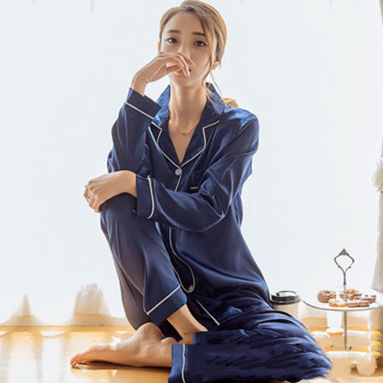 Women's Autumn Ice Silk Shirt Homewear Slim Fit Polyester