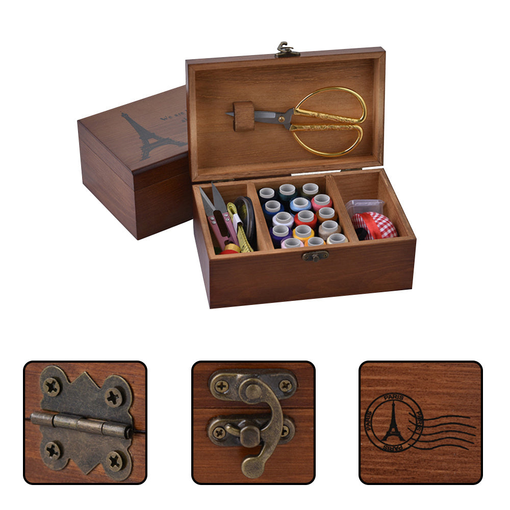 Large Solid Wood Sewing Box Set – Organizer for Tools & Threads
