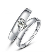 Elegant Silver Electroplated Copper Heart Diamond Couple Engagement Wedding Ring for Men and Women