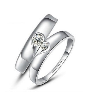 Elegant Silver Electroplated Copper Heart Diamond Couple Engagement Wedding Ring for Men and Women