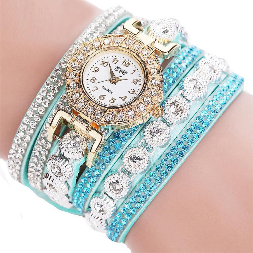 Fashion Luxury Women's Quartz Rhinestone PU Leather Bracelet Watch