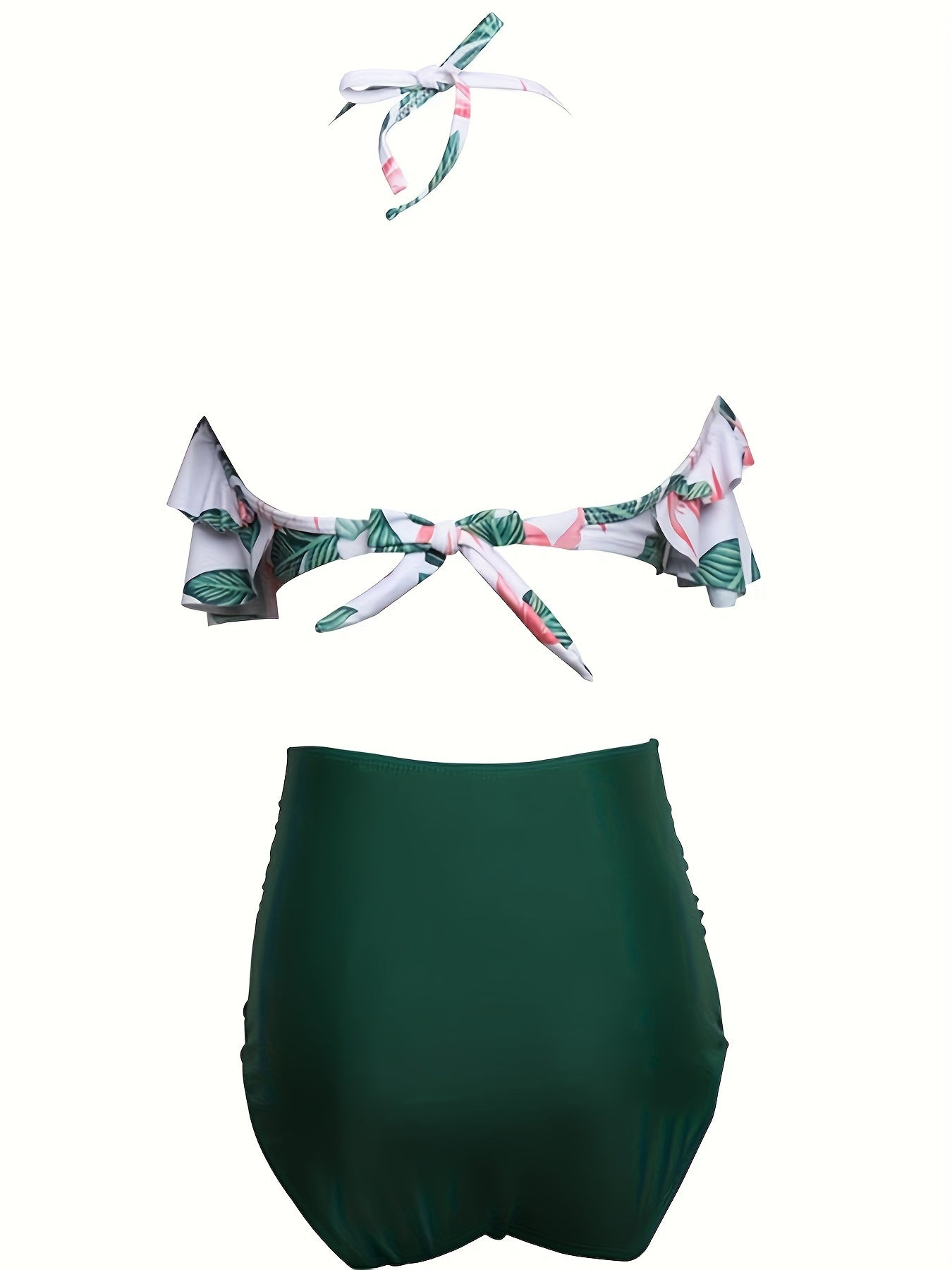Retro Print Swimsuit Set – Dark Green Polyester Swimwear
